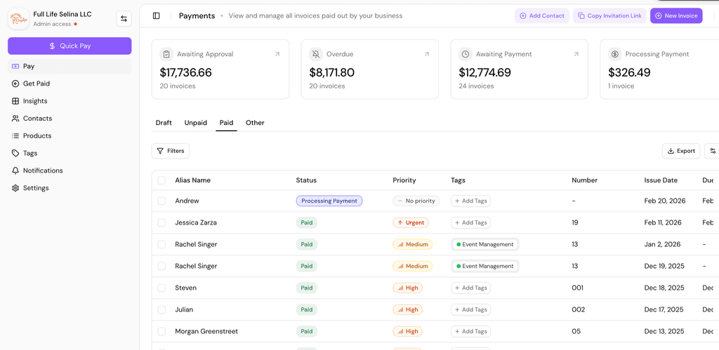 Cleo payments dashboard