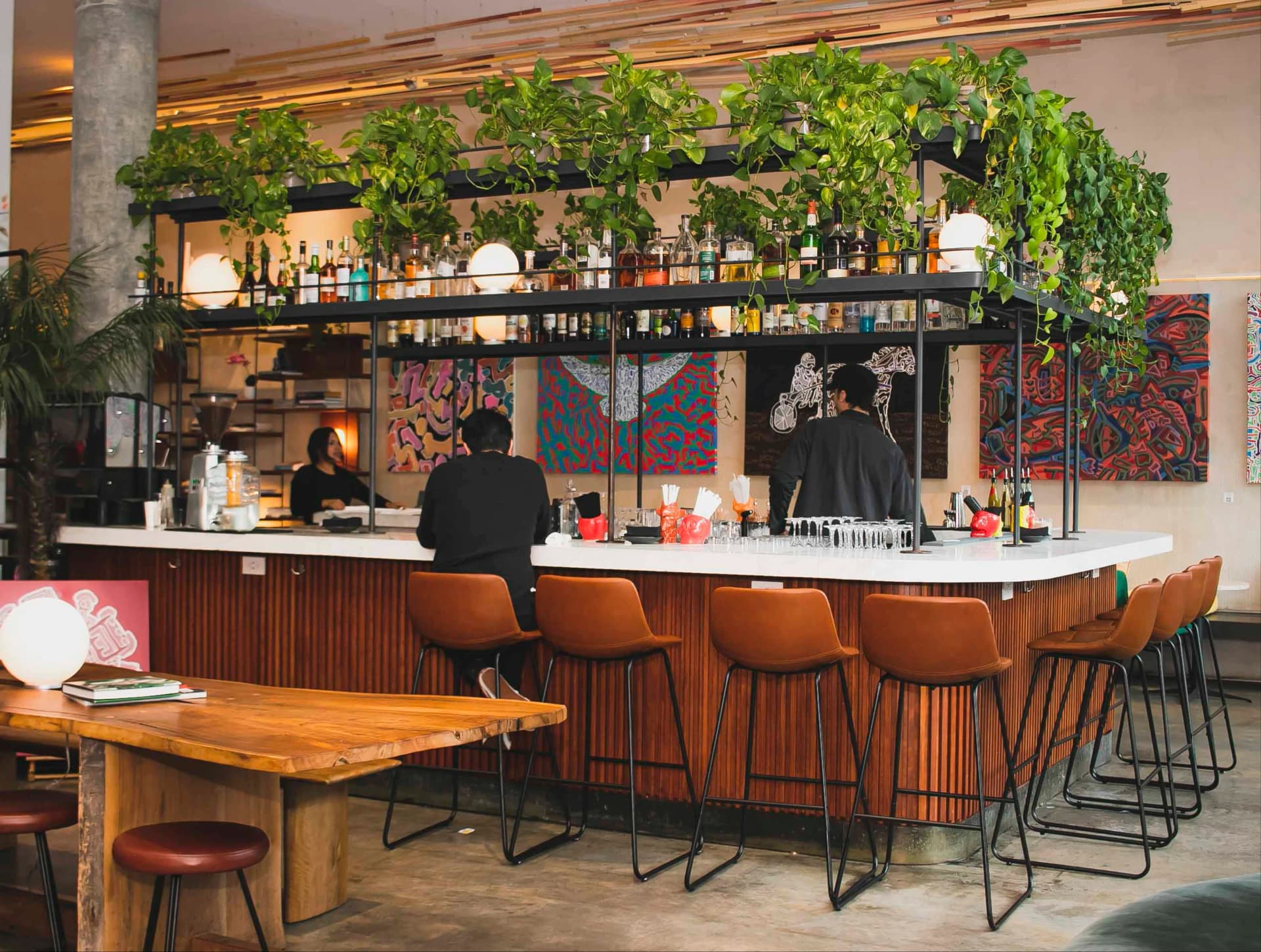 Upscale restaurant bar with plants